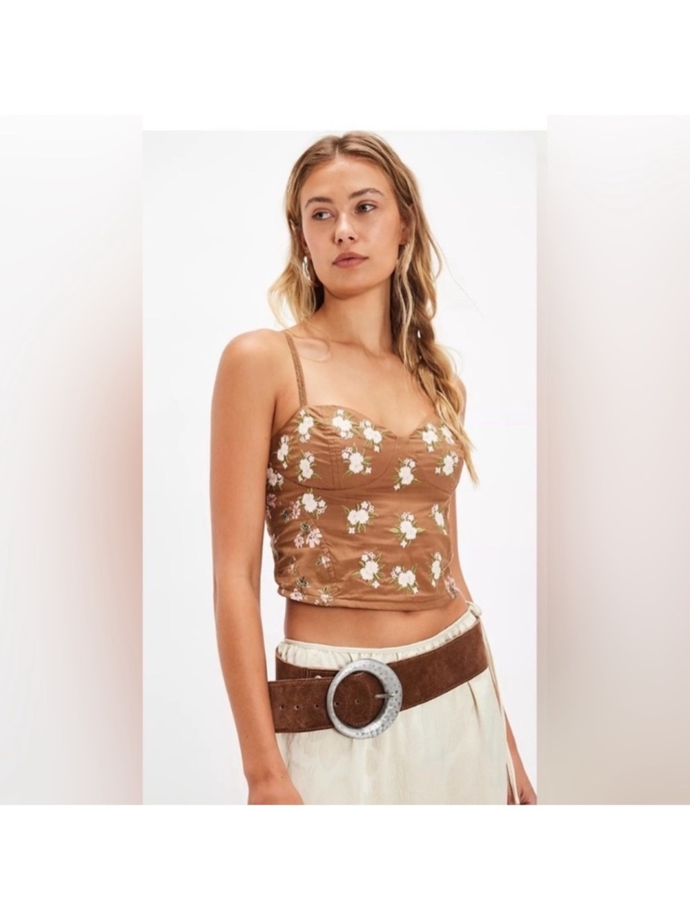 NWT Free People Floral Lace-Trim Cami Top - Brown Size Medium